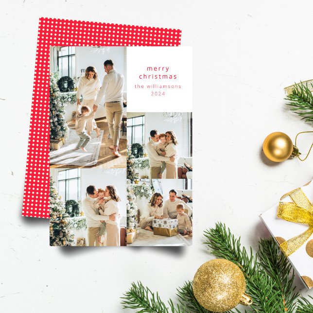 Cartes Pour Fêtes Annuelles Multi Photo Collage Pois rouges Noël rétro (Créateur téléchargé)