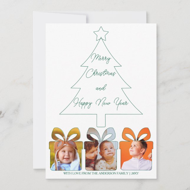 Cartes Pour Fêtes Annuelles Multi Photo Green Unique Moderne Joyeux Noël (Devant)