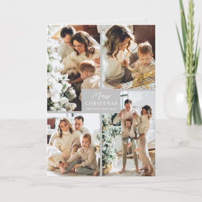 Cartes Pour Fêtes Annuelles Multiple Photo Merry Christmas Grey Folded (Devant)