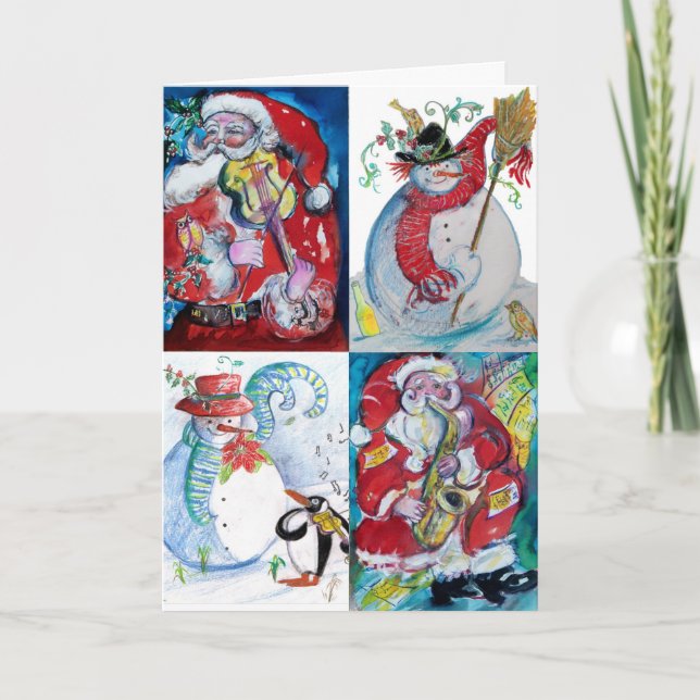 Cartes Pour Fêtes Annuelles MUSIC MAKING SANTA AND SNOWMAN Funny Christmas (Devant)