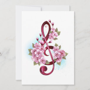 Cartes Pour Fêtes Annuelles Musical treble clef notes with sakura flowers