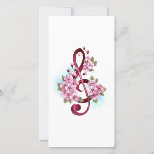 Cartes Pour Fêtes Annuelles Musical treble clef notes with sakura flowers
