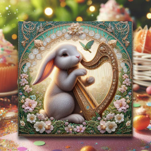 Cartes Pour Fêtes Annuelles Musicien Whimsical Art Nouveau Rabbit Pâques
