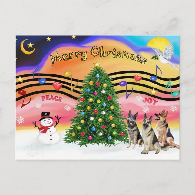 Cartes Pour Fêtes Annuelles Musique de Noël 2 - bergers allemands (3) (Devant)