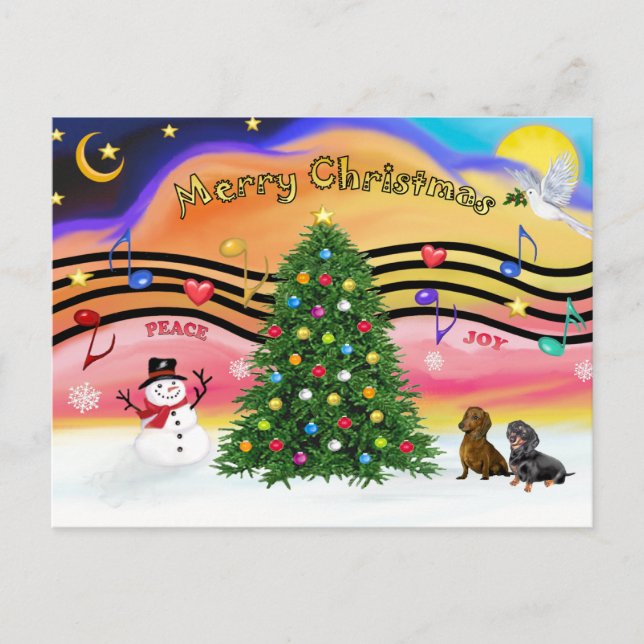 Cartes Pour Fêtes Annuelles Musique de Noël 2 - Dachshunds (deux) (Devant)