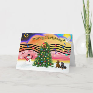 Cartes Pour Fêtes Annuelles Musique de Noël 2 - Dachshunds (deux)