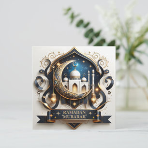 Cartes Pour Fêtes Annuelles Musulman Eid Mubarak Croissant Lune Mosquée Dorée 
