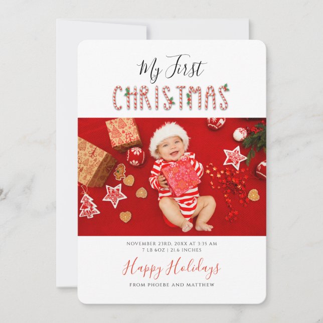 Cartes Pour Fêtes Annuelles My First Christmas New Baby Photos Custom (Devant)