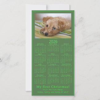 Cartes Pour Fêtes Annuelles My First Christmas Pet Photo 2026 Calendar Green