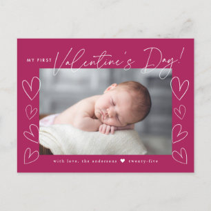 Cartes Pour Fêtes Annuelles My First Valentine's Day Script Fuchsia Photo