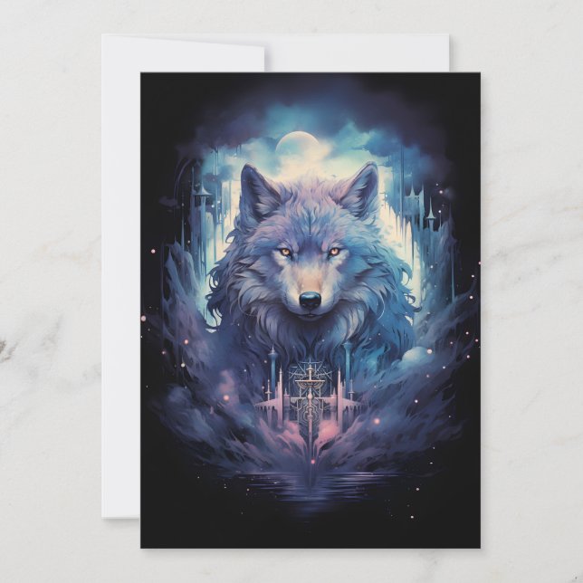 Cartes Pour Fêtes Annuelles Mystic Moon Wolf Guardian (Devant)