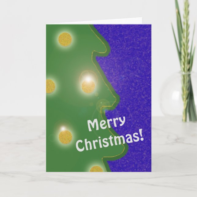 Cartes Pour Fêtes Annuelles Naïf Arbre de Noël Golden Lights Texte Bleu (Devant)