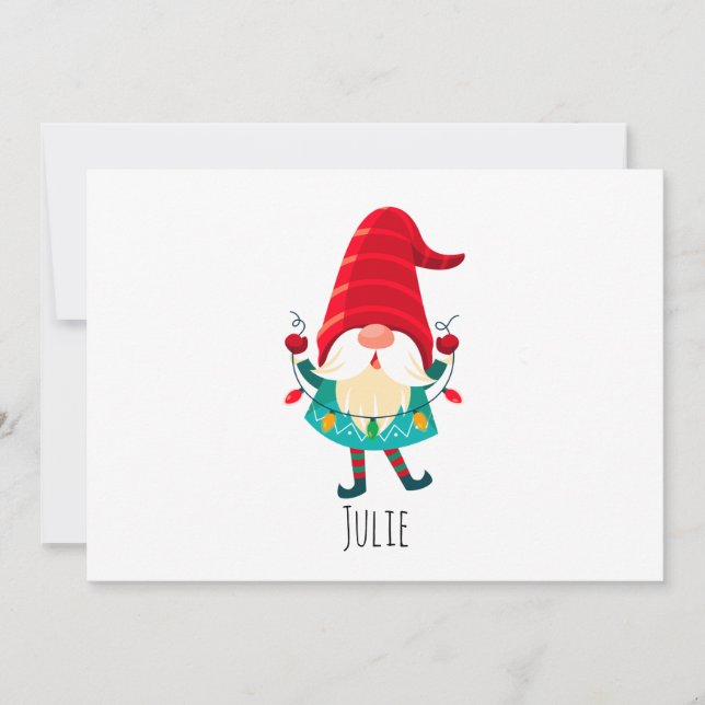 Cartes Pour Fêtes Annuelles Nain de Noël tenant des lumières de Noël (Devant)