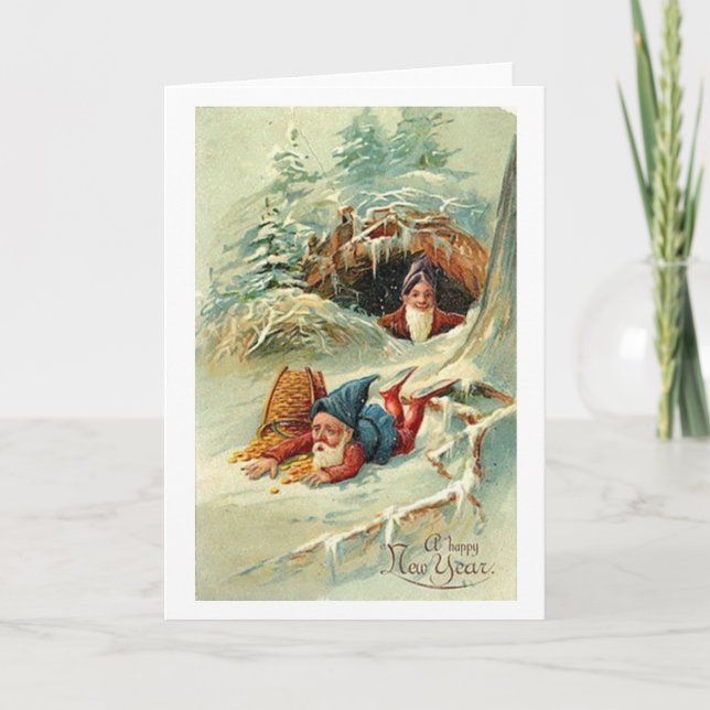 Cartes Pour Fêtes Annuelles Nain maladroit victorien Bonne année de voeux (Devant)