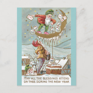 Cartes Pour Fêtes Annuelles Nains avec sacs d'or Vintage Nouvel An
