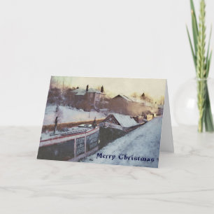 Cartes Pour Fêtes Annuelles Narrowboats de Noël de début de la matinée