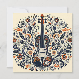 Cartes Pour Fêtes Annuelles National Violin Day Melody Sticker with Folk Art