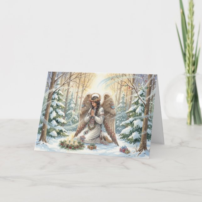 Cartes Pour Fêtes Annuelles Native American Angel Praying for Peace Christmas  (Devant)
