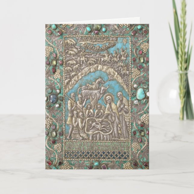 Cartes Pour Fêtes Annuelles Nativité Antique Argent Turquoise Gems (Devant)
