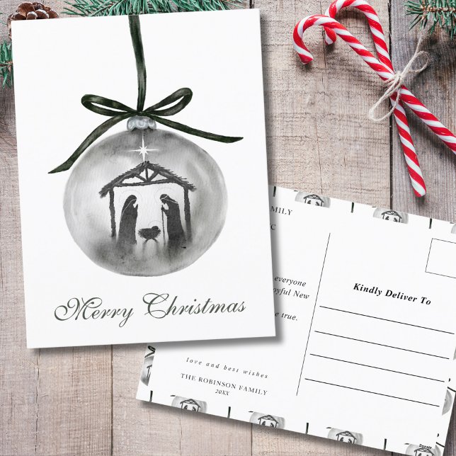 Cartes Pour Fêtes Annuelles Nativité Aquarelle Joyeux Ornement de Noël (Créateur téléchargé)
