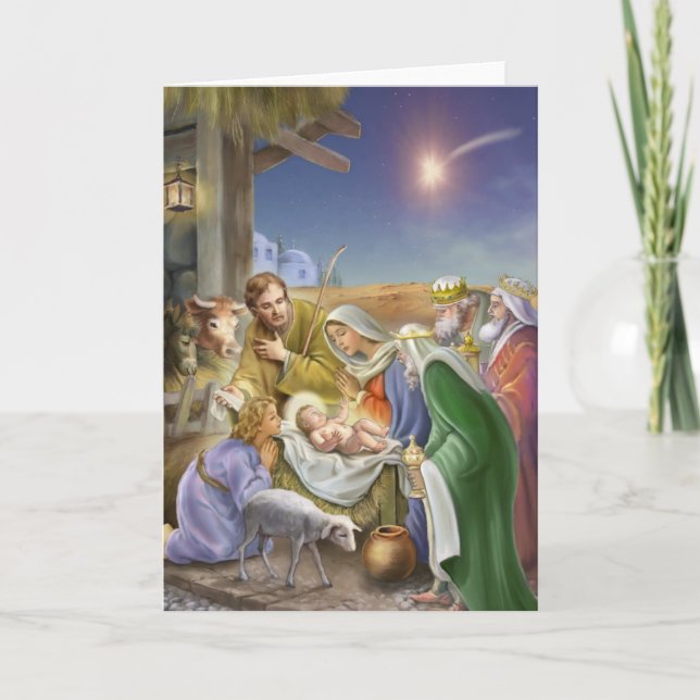 Cartes Pour Fêtes Annuelles Nativité avec apôtres, Jésus, Marie et José (Devant)