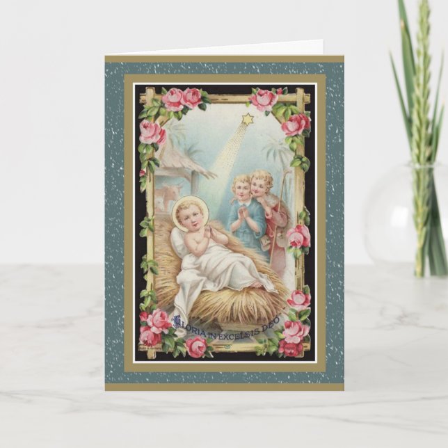 Cartes Pour Fêtes Annuelles Nativité Bébé Jésus Roses Enfants (Devant)
