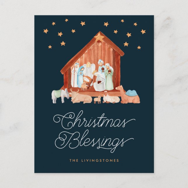 Cartes Pour Fêtes Annuelles Nativité Bénédiction de Noël Photo Religieuse (Devant)