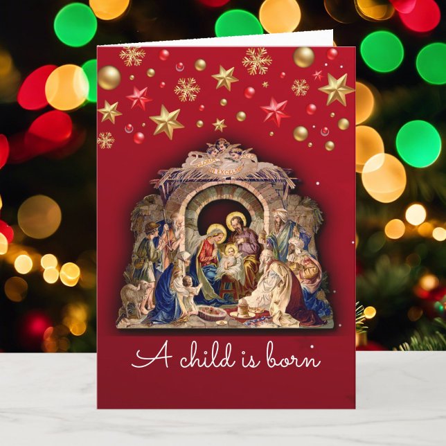 Cartes Pour Fêtes Annuelles Nativité de Noël en rouge de grand-mère (Créateur téléchargé)