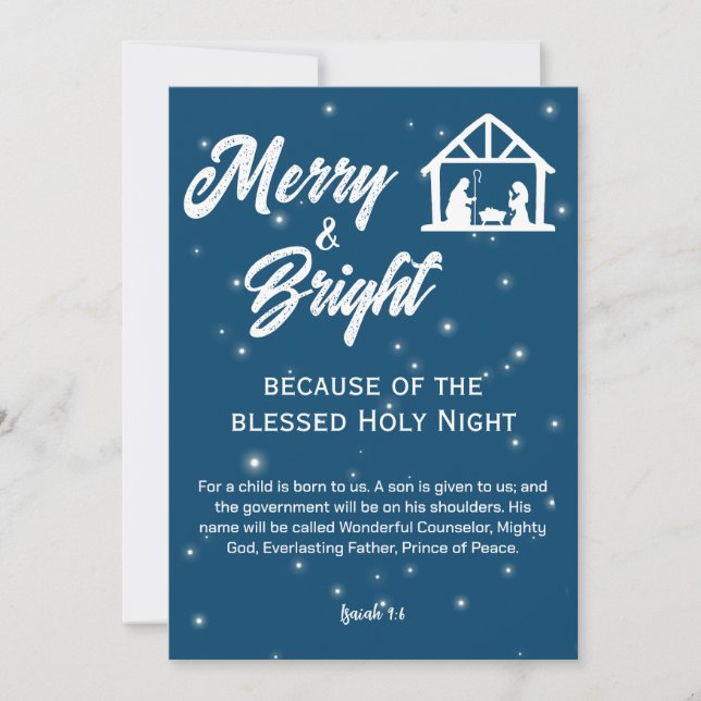 Cartes Pour Fêtes Annuelles Nativité de Noël joyeuse et brillante Script blanc (Devant)