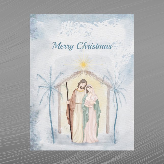 Cartes Pour Fêtes Annuelles Nativité de Noël Palmiers Aquarelle (Créateur téléchargé)