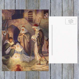 Cartes Pour Fêtes Annuelles Nativité de Noël Vintage, 3 Bergers et Jésus