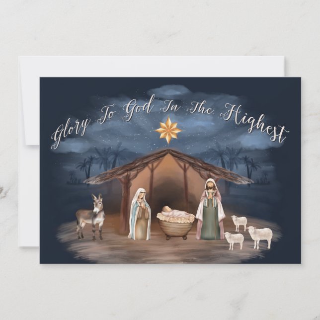 Cartes Pour Fêtes Annuelles Nativité Gloire à Dieu Noël Photo chrétienne (Devant)