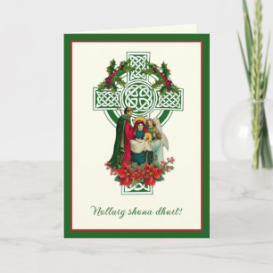 Cartes Pour Fêtes Annuelles Nativité irlandaise Vierge Marie Jésus Poinsettias