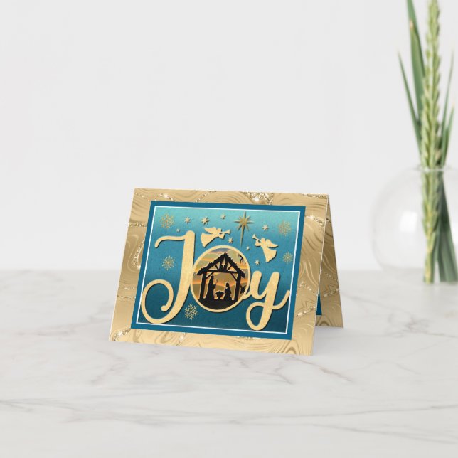Cartes Pour Fêtes Annuelles Nativité "JOY" d'or moderne Noël Silhouette (Devant)