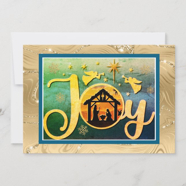 Cartes Pour Fêtes Annuelles Nativité "JOY" d'or moderne Noël Silhouette (Devant)