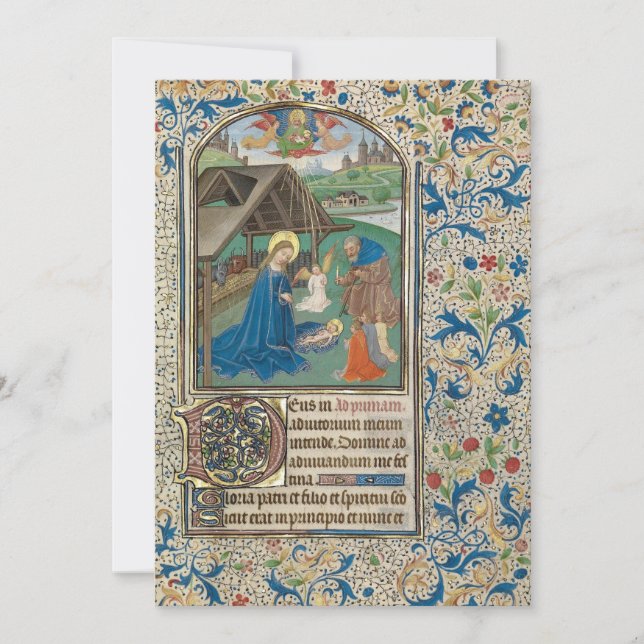 Cartes Pour Fêtes Annuelles Nativité médiévale de Noël par Willem Vrelant (Devant)