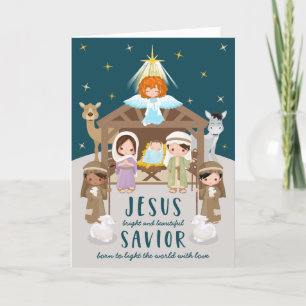 Cartes Pour Fêtes Annuelles Nativité mignonne Bébé Jésus Noël   Beige