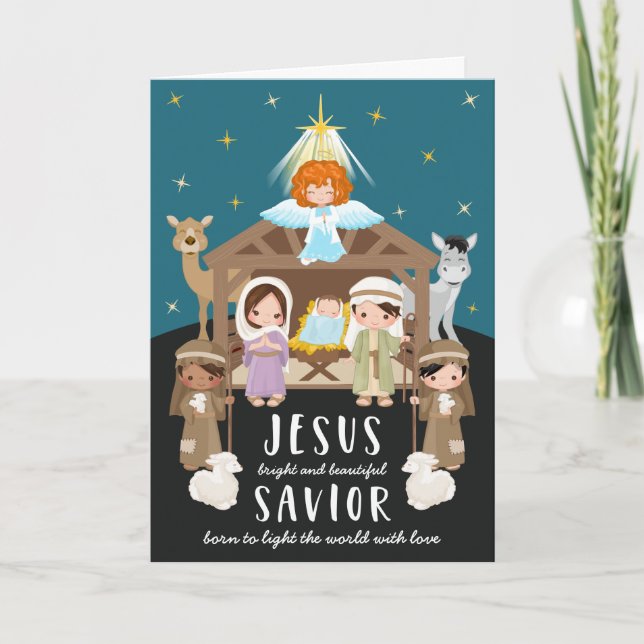 Cartes Pour Fêtes Annuelles Nativité mignonne Bébé Jésus Noël | Noir (Devant)