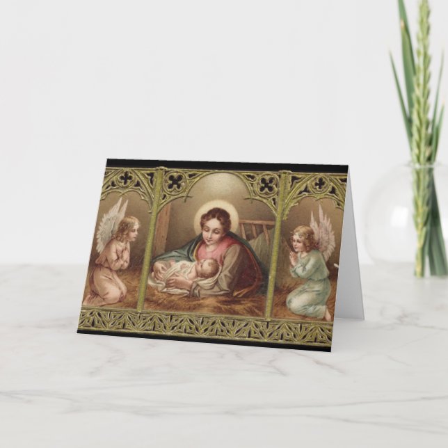 Cartes Pour Fêtes Annuelles Nativité Noël Vierge Marie Jésus Anges (Devant)