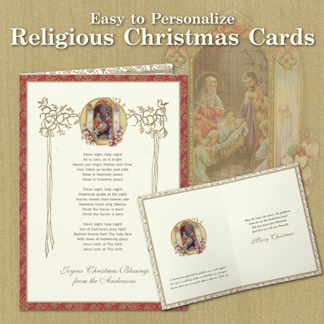 Cartes Pour Fêtes Annuelles Nativité religieuse Nuit silencieuse Jésus en colè (Traditional Religious Christmas Nativity Cards with Scripture Verse)