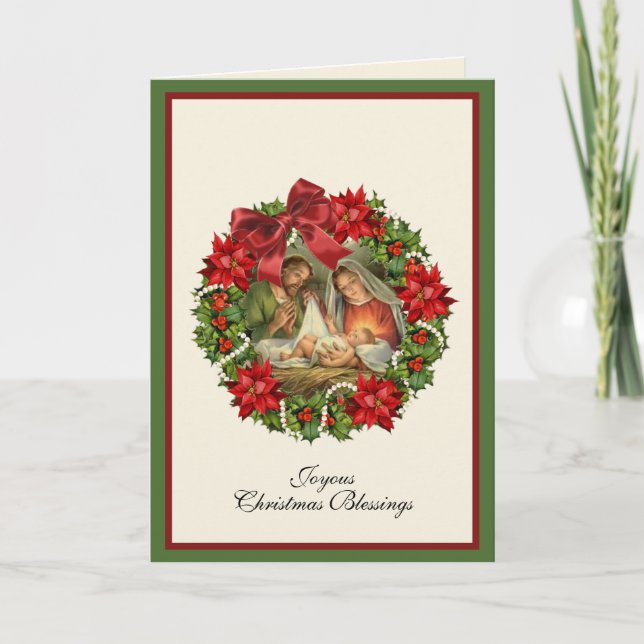 Cartes Pour Fêtes Annuelles Nativité religieuse Vierge Marie Jésus Joseph Flor (Devant)