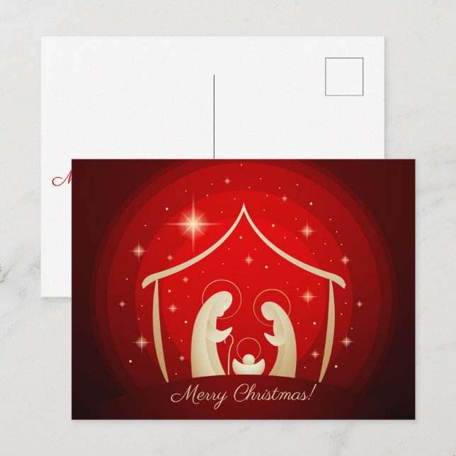 Cartes Pour Fêtes Annuelles Nativité rouge Joyeux Noël (Devant / Derrière)