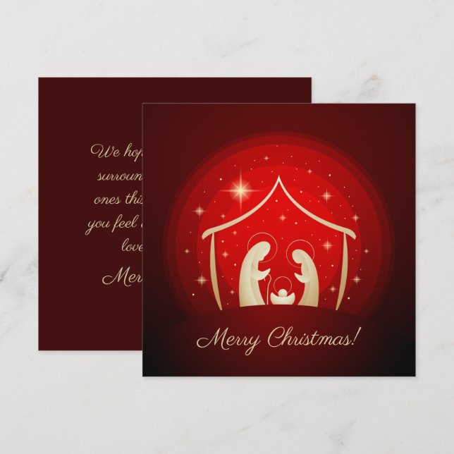 Cartes Pour Fêtes Annuelles Nativité rouge Joyeux Noël (Devant / Derrière)