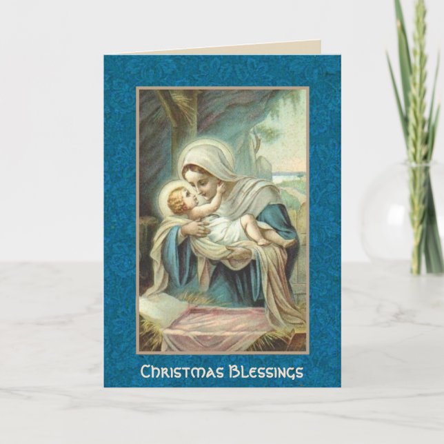 Cartes Pour Fêtes Annuelles Nativité Vierge Marie tenant bébé Jésus (Devant)
