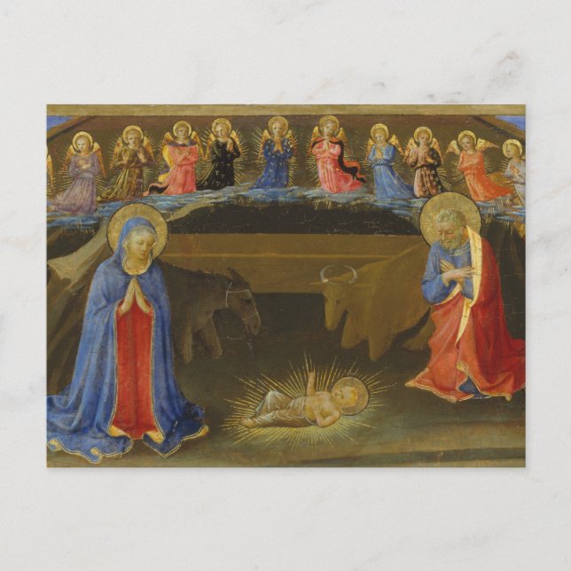 Cartes Pour Fêtes Annuelles Nativité Vieux Peinture Anges Marie Jésus Noël (Devant)