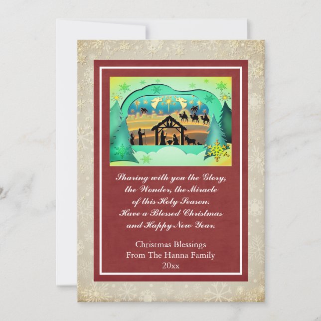 Cartes Pour Fêtes Annuelles Nativity Scene "Merry Christmas & Happy New Year" (Devant)