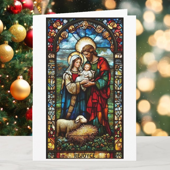 Cartes Pour Fêtes Annuelles Nativity Stained Glass Custom Text Christmas (Créateur téléchargé)