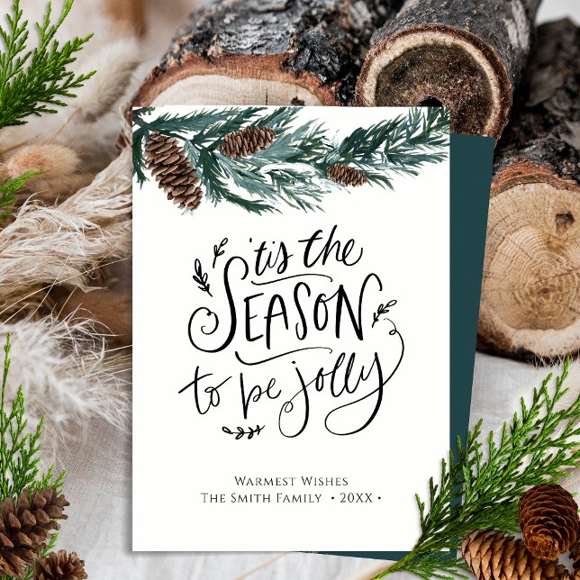 Cartes Pour Fêtes Annuelles Nature hivernale | Aquarelle Pine Cône plat (Créateur téléchargé)