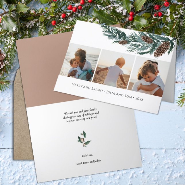 Cartes Pour Fêtes Annuelles Nature hivernale| Aquarelle Pine Cône Spruce Branc (Créateur téléchargé)