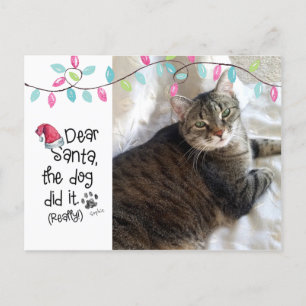 Cartes Pour Fêtes Annuelles Naughty Chat Funny Chère Père Noël Lettre Photo No